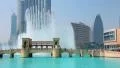 Skyscraper Burj Khalifa and singing fountains in Dubai, United Arab Emirates HD Footage