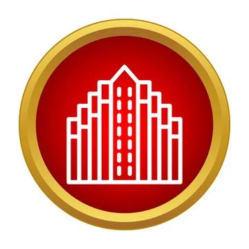 Skyscraper cityscape icon within a golden bordered red circle イラスト素材