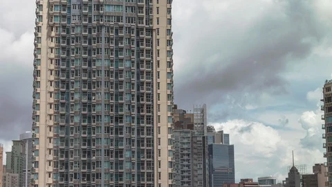 Skyscraper Cloud Reflect in Windows Timelapse Hong Kong Travel Business Stock Footage 118128391