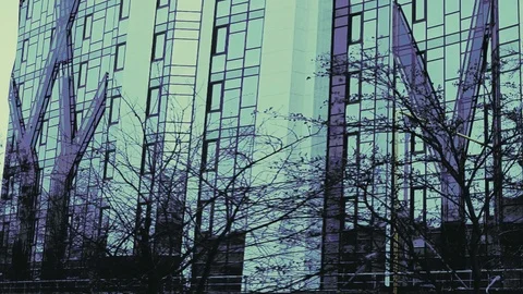 Skyscraper In Cloudy Weather And Man Who Run Past Stock Footage 103310878