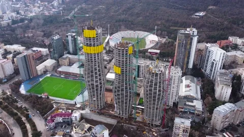 Skyscraper Complex Construction Aerial Stock Footage 168953622