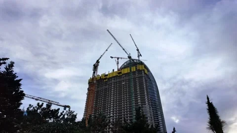 Skyscraper Construction With Cranes In Batumi Stock Footage 341359416