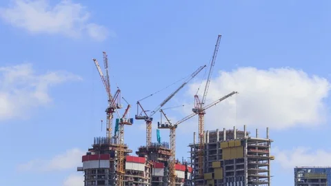 Skyscraper construction Cranes working 4k timelapse Stock-Footage 93083647