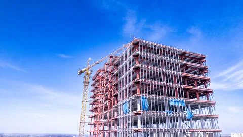 Skyscraper Construction Progress in Urban Landscape Stock Photos