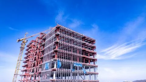 Skyscraper Construction Progress in Urban Landscape Stock Photos