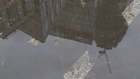 Skyscraper construction site reflected in a pool Stock Footage 147348346
