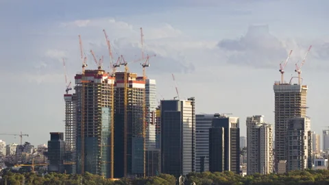 Skyscraper Construction Sites In  Ramat Gan Day To Night Time lapse Vídeo Stock 149431272