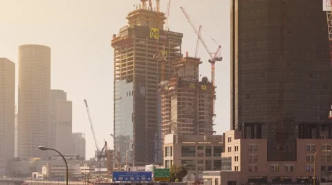 Skyscraper Construction Sites In Tel Aviv at Day,  Timelapse in motion Vidéo 60237435