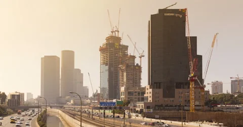 Skyscraper Construction Sites In Tel Aviv at Day, Timelapse in motion Vidéo 61296304