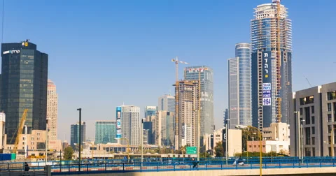 Skyscraper Construction Sites In Tel aviv And Ramat Gan, Hyperlapse - Tilt Up Video stock 61307782