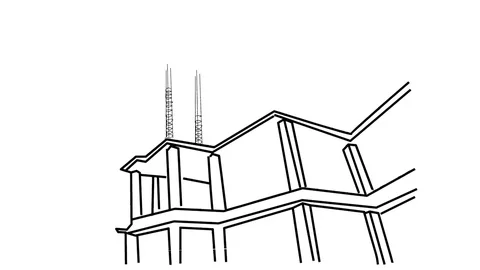 Skyscraper With Crane Working on under construction site line drawing animation Stock Footage 70404825