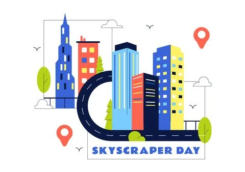 Skyscraper Day Illustration Featuring Modern City Skyline, High Rise Buildi.. Иллюстрация