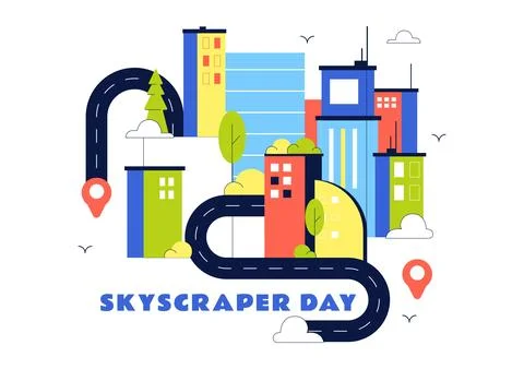Skyscraper Day Illustration Featuring Modern City Skyline, High Rise Buildi.. Иллюстрация