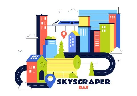 Skyscraper Day Illustration Featuring Modern City Skyline, High Rise Buildi.. Иллюстрация