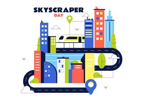 Skyscraper Day Illustration Featuring Modern City Skyline, High Rise Buildi.. Иллюстрация