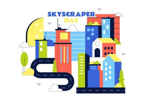 Skyscraper Day Illustration Featuring Modern City Skyline, High Rise Buildi.. Иллюстрация