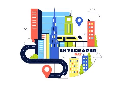 Skyscraper Day Illustration Featuring Modern City Skyline, High Rise Buildi.. Иллюстрация