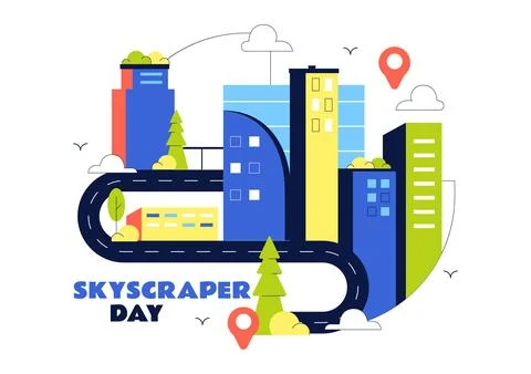 Skyscraper Day Illustration Featuring Modern City Skyline, High Rise Buildi.. Иллюстрация