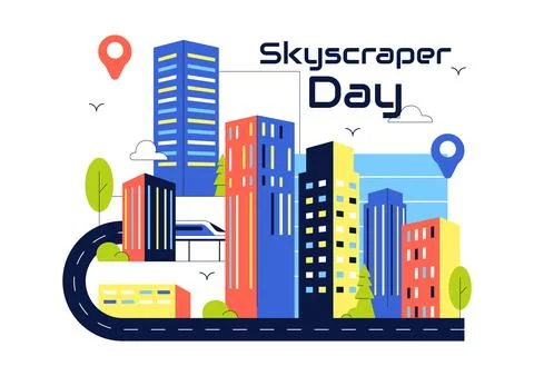 Skyscraper Day Illustration Featuring Modern City Skyline, High Rise Buildi.. Иллюстрация