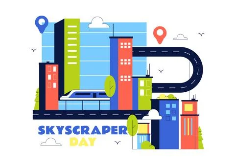 Skyscraper Day Illustration Featuring Modern City Skyline, High Rise Buildi.. Иллюстрация