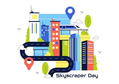 Skyscraper Day Illustration Featuring Modern City Skyline, High Rise Buildi.. Иллюстрация