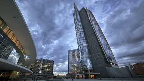 Skyscraper Day to Night Stock Footage 98498769