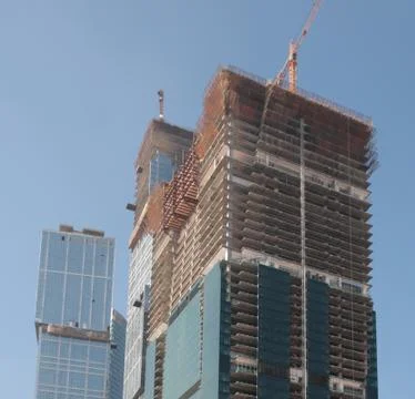 Skyscraper develop on sky background 스톡 사진