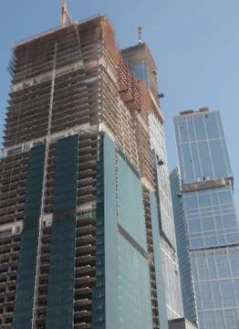 Skyscraper develop on sky background 스톡 사진