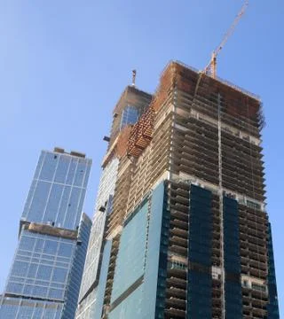 Skyscraper develop on sky background 스톡 사진