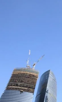 Skyscraper develop on sky background 스톡 사진