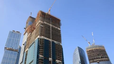 Skyscraper develop on sky background 스톡 사진