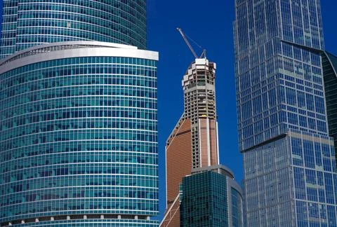 Skyscraper develop on sky background 스톡 사진