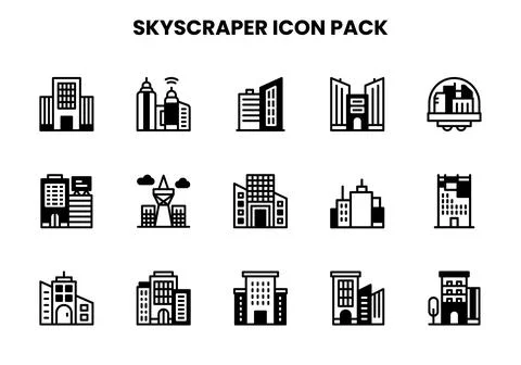 Skyscraper DuoTone Set Icons Pack Stock Illustration