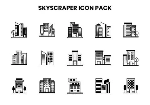 Skyscraper DuoTone Vector Icons Pack 库存插图