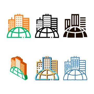 Skyscraper earth problem vector thin multipack line icon Stock Illustration