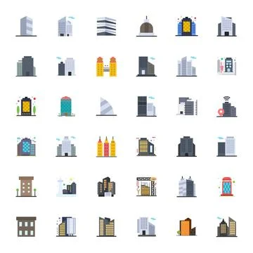 Skyscraper Essential Vector Set including 36 Grid Fitted Flat High Resoluti.. Stock Illustration