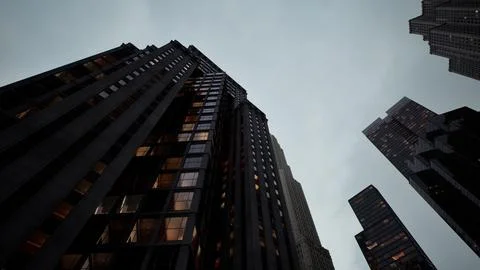 A skyscraper-filled cityscape seen from a low angle perspective Stock Illustration