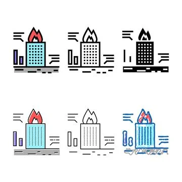 Skyscraper fire test color icon vector multipack 스톡 일러스트