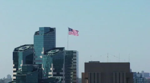 Skyscraper with Flag HD Stock Footage 481327