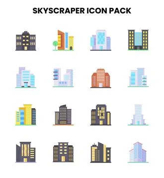 Skyscraper Flat Bundle Icons Pack Stock Illustration