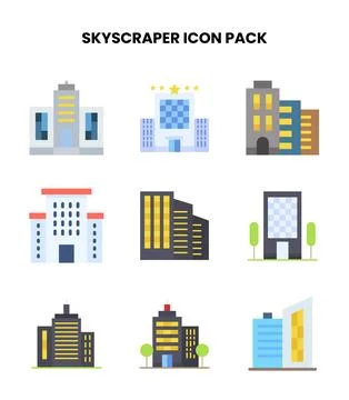 Skyscraper Flat Collection Icons Pack Ilustração Stock