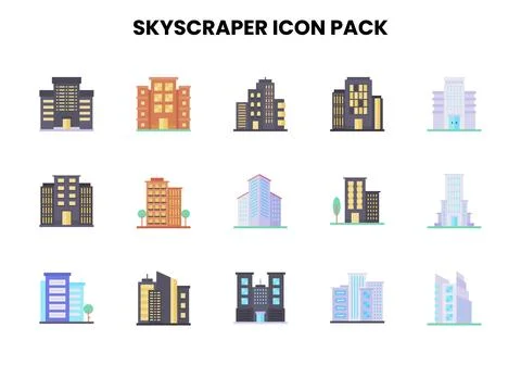 Skyscraper Flat Collection Icons Pack Stock-Illustration