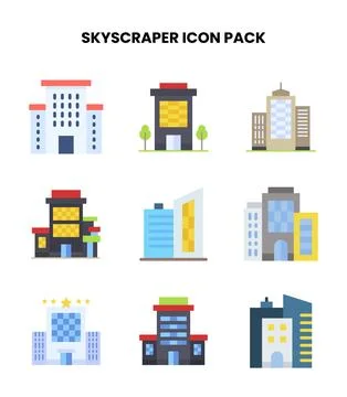 Skyscraper Flat Collection Icons Pack Ilustração Stock