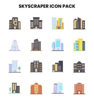 Skyscraper Flat Collection Icons Pack Иллюстрация