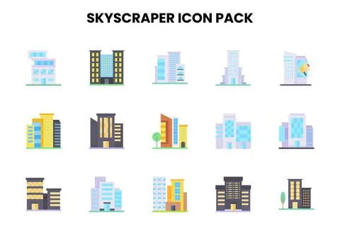 Skyscraper Flat Design Icons Pack Иллюстрация
