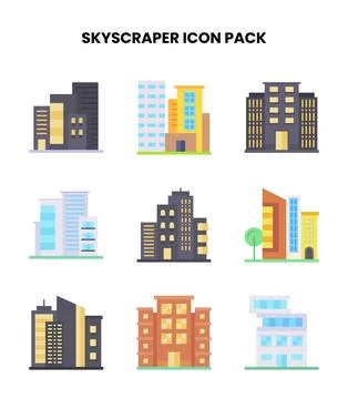 Skyscraper Flat Design Icons Pack イラスト素材