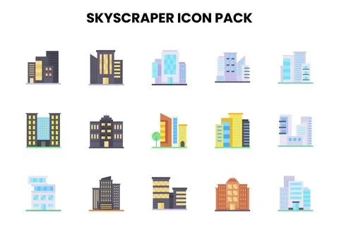 Skyscraper Flat Graphics Icons Pack Иллюстрация