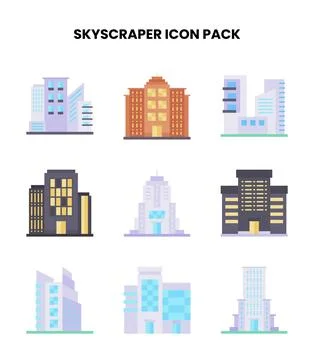 Skyscraper Flat Icons Pack Stock Illustration