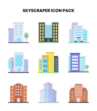 Skyscraper Flat Icons Pack Stock-Illustration