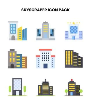 Skyscraper Flat Scalable Icons Pack Stock Illustration